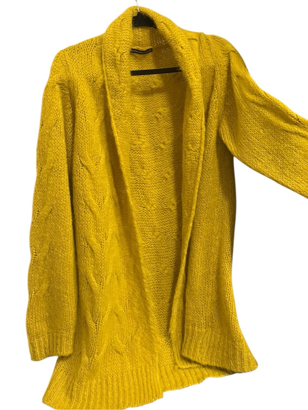 Summum L-XL EUC Alpaca blend bright Yellow Cable Knit Women's Cardigan